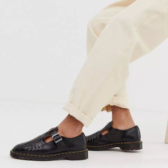 🔥 Dr Martens Mica woven black Leather Sandals Loafers Men 9 -EXCELLENT - England - Picture 14 of 15